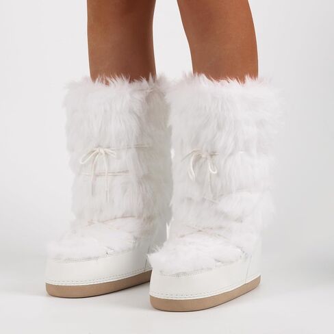IXU Women's Faux Fur Boots Furry Snow Boots for Women Mid Calf Winter Boots Black White Brown Grey Fluffy Boots Fuzzy Custome Shoes in Saudi Arabia