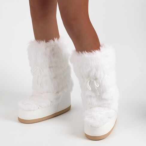 IXU Women's Faux Fur Boots Furry Snow Boots for Women Mid Calf Winter Boots Black White Brown Grey Fluffy Boots Fuzzy Custome Shoes in Saudi Arabia