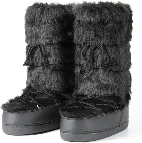 IXU Women's Faux Fur Boots Furry Snow Boots for Women Mid Calf Winter Boots Black White Brown Grey Fluffy Boots Fuzzy Custome Shoes in Saudi Arabia