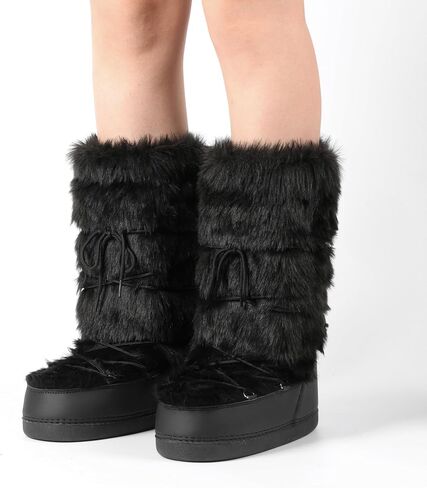 IXU Women's Faux Fur Boots Furry Snow Boots for Women Mid Calf Winter Boots Black White Brown Grey Fluffy Boots Fuzzy Custome Shoes in Saudi Arabia