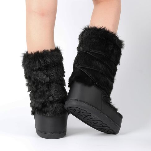 IXU Women's Faux Fur Boots Furry Snow Boots for Women Mid Calf Winter Boots Black White Brown Grey Fluffy Boots Fuzzy Custome Shoes in Saudi Arabia