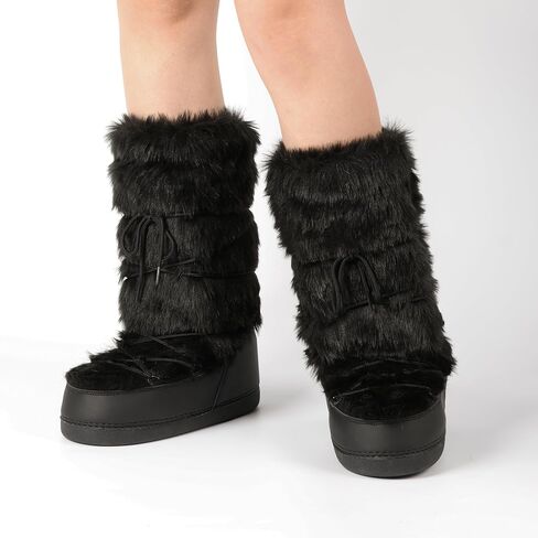 IXU Women's Faux Fur Boots Furry Snow Boots for Women Mid Calf Winter Boots Black White Brown Grey Fluffy Boots Fuzzy Custome Shoes in Saudi Arabia
