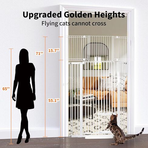 بوابة الحيوانات الأليفة للقطط بطول 71 بوصة من Magicorange مع باب قطط صغير، بوابة كلب عريضة قابلة للتعديل، بوابة للحيوانات الأليفة سهلة المشي من خلال باب الحيوانات الأليفة للسلالم والمدخل والمنزل (أبيض، 71 بوصة طول، 29.55 بوصة - 46.06 بوصة) in Kuwait