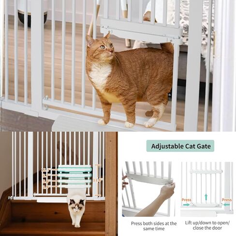 بوابة الحيوانات الأليفة للقطط بطول 71 بوصة من Magicorange مع باب قطط صغير، بوابة كلب عريضة قابلة للتعديل، بوابة للحيوانات الأليفة سهلة المشي من خلال باب الحيوانات الأليفة للسلالم والمدخل والمنزل (أبيض، 71 بوصة طول، 29.55 بوصة - 46.06 بوصة) in Kuwait