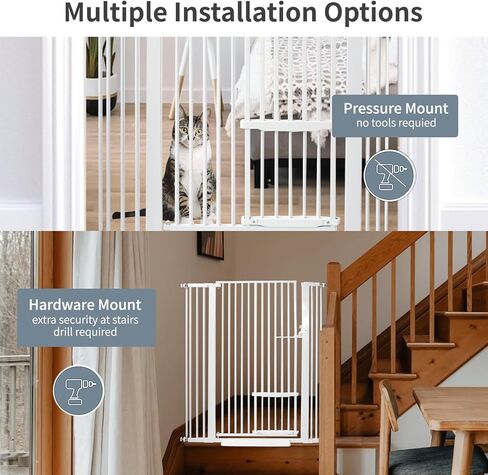بوابة الحيوانات الأليفة للقطط بطول 71 بوصة من Magicorange مع باب قطط صغير، بوابة كلب عريضة قابلة للتعديل، بوابة للحيوانات الأليفة سهلة المشي من خلال باب الحيوانات الأليفة للسلالم والمدخل والمنزل (أبيض، 71 بوصة طول، 29.55 بوصة - 46.06 بوصة) in Kuwait