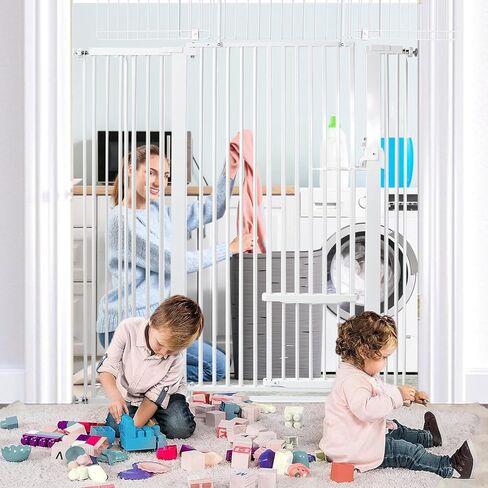 بوابة الحيوانات الأليفة للقطط بطول 71 بوصة من Magicorange مع باب قطط صغير، بوابة كلب عريضة قابلة للتعديل، بوابة للحيوانات الأليفة سهلة المشي من خلال باب الحيوانات الأليفة للسلالم والمدخل والمنزل (أبيض، 71 بوصة طول، 29.55 بوصة - 46.06 بوصة) in Kuwait