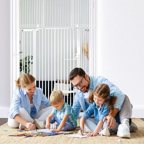 بوابة الحيوانات الأليفة للقطط بطول 71 بوصة من Magicorange مع باب قطط صغير، بوابة كلب عريضة قابلة للتعديل، بوابة للحيوانات الأليفة سهلة المشي من خلال باب الحيوانات الأليفة للسلالم والمدخل والمنزل (أبيض، 71 بوصة طول، 29.55 بوصة - 46.06 بوصة) in Kuwait