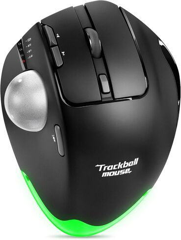 TRELC Wireless Trackball Mouse, Ergonomic Rollerball Mouse with 4800 DPI/7 Programmable Buttons, Thumb Control Mice, Rechargeable Optical Mouse for 3 Devices, for Windows, PC, Laptop, Tablet (Black) in Kuwait