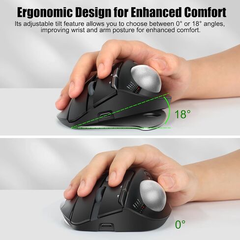 TRELC Wireless Trackball Mouse, Ergonomic Rollerball Mouse with 4800 DPI/7 Programmable Buttons, Thumb Control Mice, Rechargeable Optical Mouse for 3 Devices, for Windows, PC, Laptop, Tablet (Black) in Kuwait