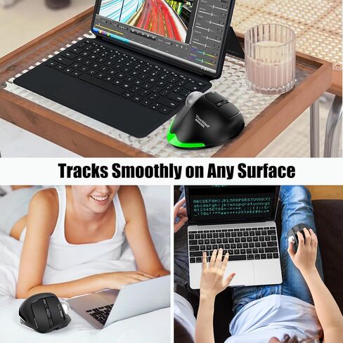 TRELC Wireless Trackball Mouse, Ergonomic Rollerball Mouse with 4800 DPI/7 Programmable Buttons, Thumb Control Mice, Rechargeable Optical Mouse for 3 Devices, for Windows, PC, Laptop, Tablet (Black) in Kuwait