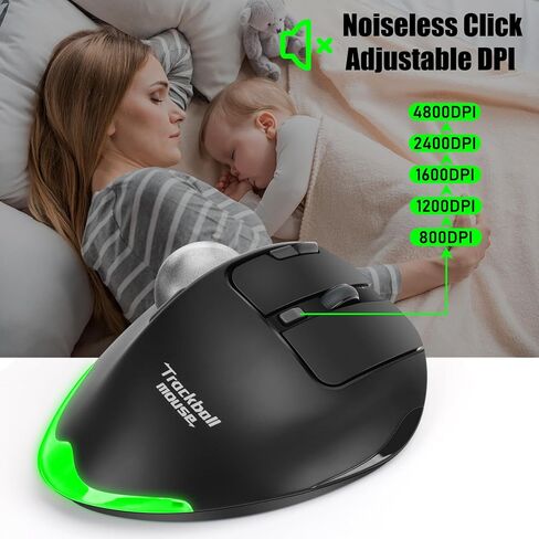 TRELC Wireless Trackball Mouse, Ergonomic Rollerball Mouse with 4800 DPI/7 Programmable Buttons, Thumb Control Mice, Rechargeable Optical Mouse for 3 Devices, for Windows, PC, Laptop, Tablet (Black) in Kuwait