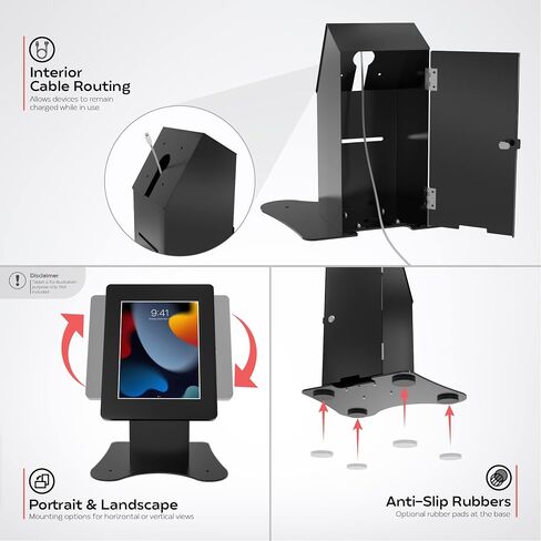 Locking Kiosk & Enclosure – Premium Locking Floor Stand Kiosk with Universal Security Enclosure - Storage and Cable Management for Retail POS - Ordering Screens & More - Black (PAD-PARAFPE) in Kuwait