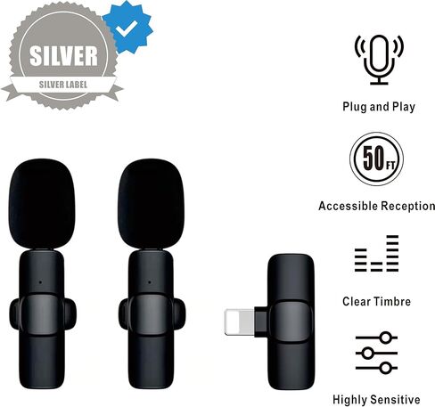 Clip on Microphone, Mics for iPhone, Content Creator Essentials Mini Portable Wireless Lav Mic, Clip on Bluetooth Wireless Lapel Rode Lavalier Microphone for iPhone iPad Microphone for Video Recording in Kuwait