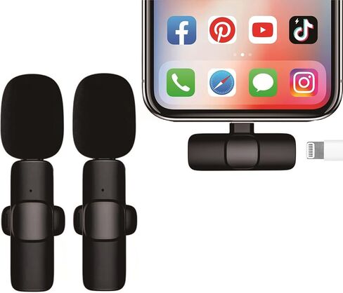 Clip on Microphone, Mics for iPhone, Content Creator Essentials Mini Portable Wireless Lav Mic, Clip on Bluetooth Wireless Lapel Rode Lavalier Microphone for iPhone iPad Microphone for Video Recording in Kuwait