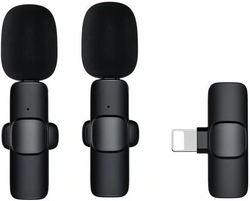 Clip on Microphone, Mics for iPhone, Content Creator Essentials Mini Portable Wireless Lav Mic, Clip on Bluetooth Wireless Lapel Rode Lavalier Microphone for iPhone iPad Microphone for Video Recording in Kuwait