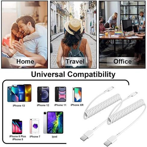كابل شحن ملفوف لايتنينج بطول 3أقدام، قطعتان [معتمد من Apple MFi] سلك شاحن iPhone سلك مزامنة بيانات فائق السرعة لهاتف iPhone 14/13/Pro/Mini/12/11/Xs/Xr/X/8/7/6 توصيل شاحن حائط CarPlay أبيض in Kuwait