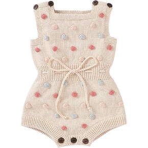 Baby Girl Knit Romper Sleeveless Pompoms Overall Newborn Little Girls Jumpsuit Outfits Clothes