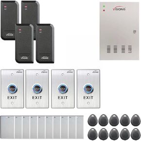 Visionis FPC-6548 Four Doors Access Control TCP/IP Wiegand Controller Box with Power Supply Included White Indoor/Outdoor Card Reader, Computer Based + 20,000 Users Kit