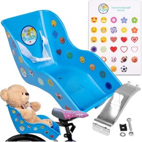 The Original Stuffed Animal and Doll Bicycle Seat (Blue)- Bike Attachment Accessory for American Girl & All 18-22" Dolls & Stuffed Animals- Decorate Yourself Decals Gift Compatible with American Girl