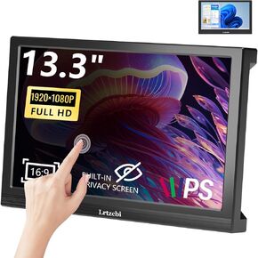 Portable Monitor Touchscreen 13.3 Inch, 1920x1080P FHD IPS Built-in Privacy Screen with HDMI, Portable Monitor for Laptop/PC/Switch/PS/Xbox/Raspberry Pi