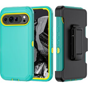 Phone Case for Google Pixel 9 Pro XL Case,Heavy Duty Hard Shockproof Armor Protector Case Cover with Belt Clip Holster for Google Pixel 9 Pro XL 2024 Phone Case (Black+Blue)