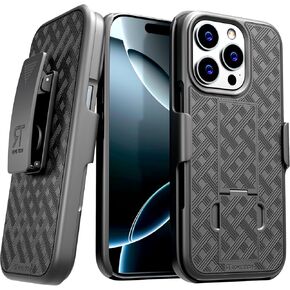 for Apple iPhone 16 Pro Case with Belt Clip Holster, Kickstand Slim Cover Phone Case for iPhone 16 Pro - Black