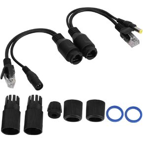 Joyzan POE Splitter Kit POE Injector Power Over Ethernet Power Adaptor Connector Power Over Ethernet Passive POE Adapter Cable 12V 2 Pairs(White)