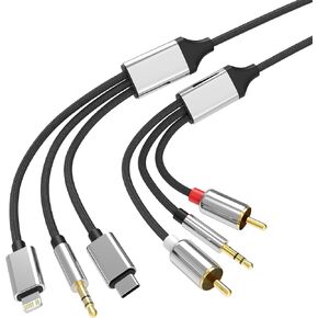 Lightning to RCA Cable Audio Aux Adapter（2M）,RCA to 3.5mm Cable，USB C to 2 RCA Audio Cable， (6 in 1 audio cable) for Power Amplifier, Car, Home Theater, Speaker and More(Lightning Compatible)