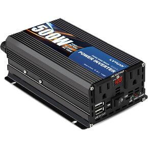 LVYUAN 500 Watt Pure Sine Wave Power Inverter 12V to 110V/120V DC to AC Converter with Dual Sockets, Dual USB Ports, LED Display for Home Outdoor RV Car Power Inverter Power Adapter