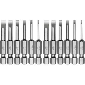 12 Pcs 2 Inch Slotted Tip Magnetic Flat Head Screwdriver Bits, 1/4 Inch Hex Shank S2 Steel Drill Bit, Impact Driver Bit for Power Drilling (SL2/2.5/3/4/5/6)