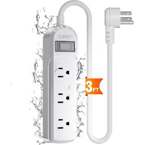 Black Outdoor Power Strip Weatherproof,3 FT Short Waterproof Extension Cord,Surge Protector with 3 Wide Outlets, 16AWG,1875W/15Amps, Shockproof Outlet Extender for Kitchen,Patio,Garden Lighting