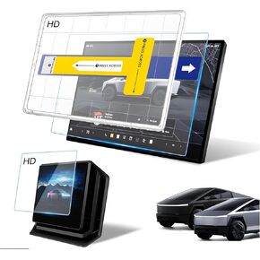 2Pcs Clear HD 2024+ Tesla Cybertruck Screen Protector 18.5 inch with Clear HD Rear Seat Display Screen Protector 9.4inch,Anti Glare/Anti Fingerprint,Auto Dust Removal Installation