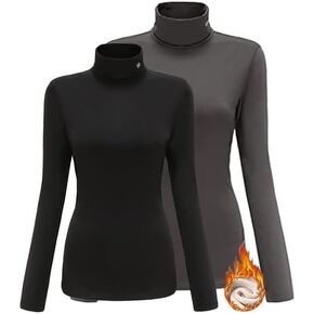 SSLR-Thermal-Shirts for-Women-Turtleneck Long Sleeve Tops Fleece Lined Winter Slim Fitted Mock Neck Base Layer