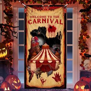 Halloween Door Decorations, Large Fabric Horror Moon Night Dead Tree Scary Cemetery Pumpkins Door Cover Halloween Front Door Porch Backdrop for Halloween Party Supplies, 70.87 x 35.43 Inch