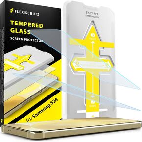 FlexiSchutz® for Samsung Galaxy S24 Screen Protector with Installation Tool, Tempered Glass for Samsung S24 Screen Protector, HD Clarity, Buble Free, Anti Scratch [2 Pack]