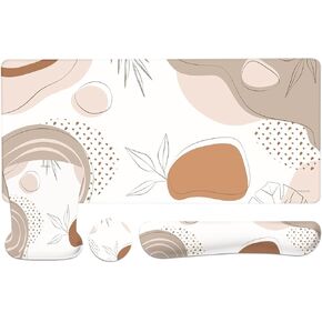 MOSISO Keyboard Mouse Pad Set, Large Gaming Mouse Pad&Keyboard Wrist Rest&Mouse Wrist Rest&Coaster, Ergonomic Non-Slip Mousepad with Raised Memory Foam for Home Office, Minimalist Leaf Illustration
