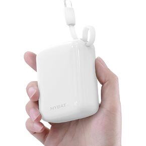 MYBAT Portable Charger 10000mAh - Power Bank with Built in Cables, Portable Charger with Cords Wires Pocket Size,High Speed Power Bank iPhones, iPad, Samsung, More Phones, and Tablets (White)