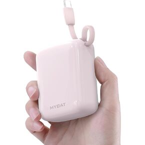 MYBAT Portable Charger 10000mAh - Power Bank with Built in Cables, Portable Charger with Cords Wires Pocket Size,High Speed Power Bank iPhones, iPad, Samsung, More Phones, and Tablets (White)