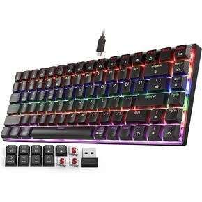 لوحة مفاتيح ألعاب ميكانيكية لاسلكية SABLUTE 75%، بلوتوث ثلاثي الوضع/2.4G/USB-C سلكية، لوحة مفاتيح صغيرة مدمجة بإضاءة خلفية 84 مفتاحًا مع مفتاح أحمر منخفض المستوى للكمبيوتر الشخصي والكمبيوتر المحمول والكمبيوتر اللوحي Windows Mac in Kuwait