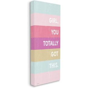 Stupell Industries Totally Got This Motivational Phrase Purple Pink Stripes Canvas Kyra Brown Wall Art, 10 x 24