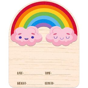 FLYAB Baby Announcement Sign 4.8"x6" Rainbow Baby Birth Announcement Sign Farmhouse Newborn Baby Name Sign Personalized Birth Stat Welcome Baby Photo Prop Sign for Christmas Baby Shower Birthday