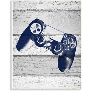 The Kids Room by Stupell Video Game Controller Blue Print on Planks Stretched Canvas Wall Art, 24 x 30, Multi-Colored