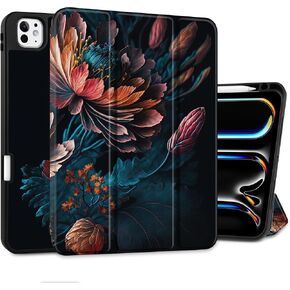 MEEgoodo Case for M4 iPad Pro 11 inch Case 2024, Tablet Cover with Trifold Stand & Pencil Holder & Auto Wake/Sleep & Soft TPU Back Cover, Ink Colorful Flowers