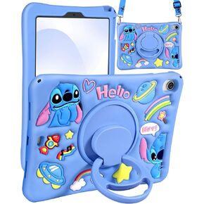 for iPad 9th/8th/7th Generation Case 10.2 Inch - Cute Cartoon Character 3D Unique Design for Women Girls Girly Soft Silicone Kickstand Case for iPad 9th/8th/7th Gen with String, PK Stit