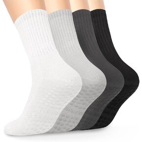 BangJiaju Yoga Socks Non-Slip for Women Pilates Socks with Grip Anti Skid Socks for Workout 3 Pairs Griipy Barre Socks White