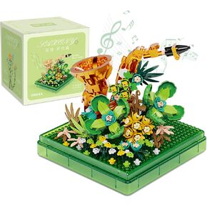 flycites Guitar Mini Building Block Sets, with Colorful Flower Decor,Micro Toy Building Sets with Dust Cover,Gift for Girl,Lover,Mother,Home/Office Decor Kit for Kids Aged 8+/Adult