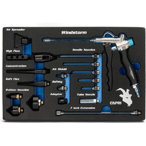 Capri Tools 2-Way Air Blow Gun Ultimate Kit with Nozzles and Rubber Tips and 19-Piece