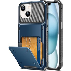 TITACUTE for iPhone 15 Case Wallet 5 Credit Card Holder Flip Cover Design ID Slot Back Pocket Dual Layer Armor Scratch Resistant Hard Shell Hybrid Protective Bumper for iPhone 15 6.1 Navy Blue