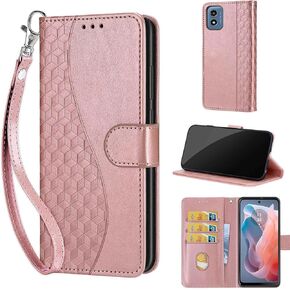 Designed for Motorola Moto G Play 2024 Case Wallet,Women Flip Folio Cover with Embossed PU Leather Stand Credit Card Holders Slots Wrist Strap Phone Case for Moto G Play 2024 (Blue Butterfly)