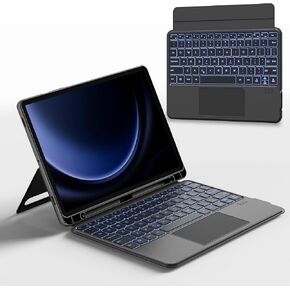 nimin Detachable Keyboard Cases for 11-inch Samsung Galaxy Tab S7/S8, Built-in S Pen Holder, Trackpad, 7-Color Backlit, Shortcut Keys, Infinite Viewing Angles Stand, Auto Sleep/Wake, Dark Black